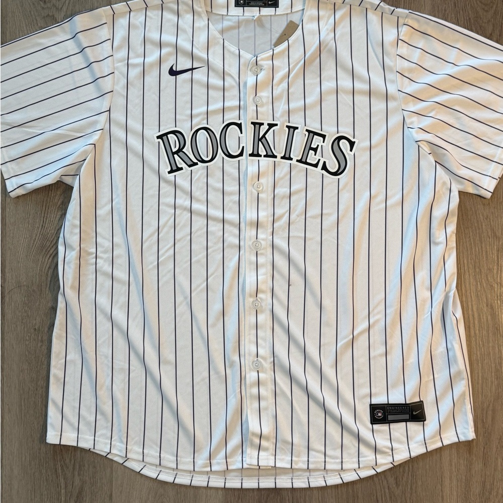 Nike Men's White Pinstripe Colorado Rockies MLB Jersey